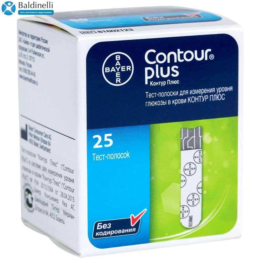 Тест-полоски для глюкометра Contour Plus 25 штук